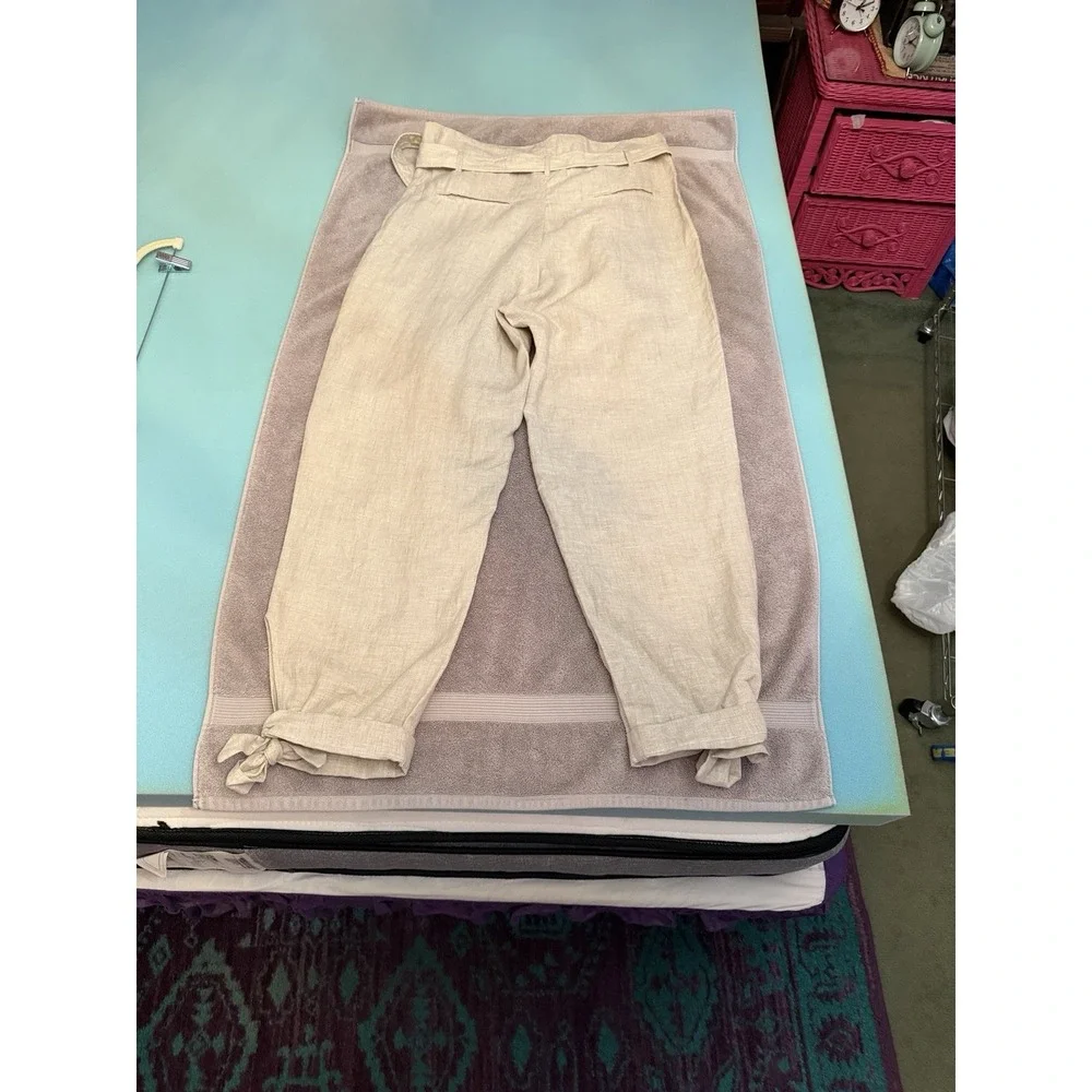 Reformation Avalon Linen Trouser Pants Size 14 High Rise Neutral Quiet Luxury